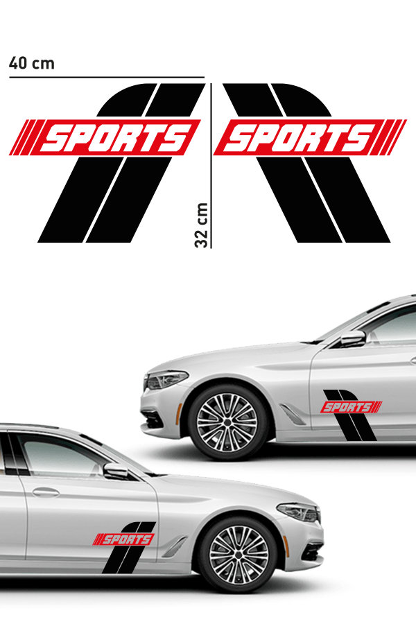 2 Adet Yan kapı Sport Oto Sticker Sağ Sol - 40x32cm