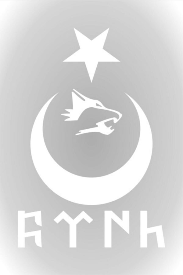 Ay Yıldız Kurt Göktürkçe Türk Yazısı Kurt Sticker Beyaz 30 Cm
