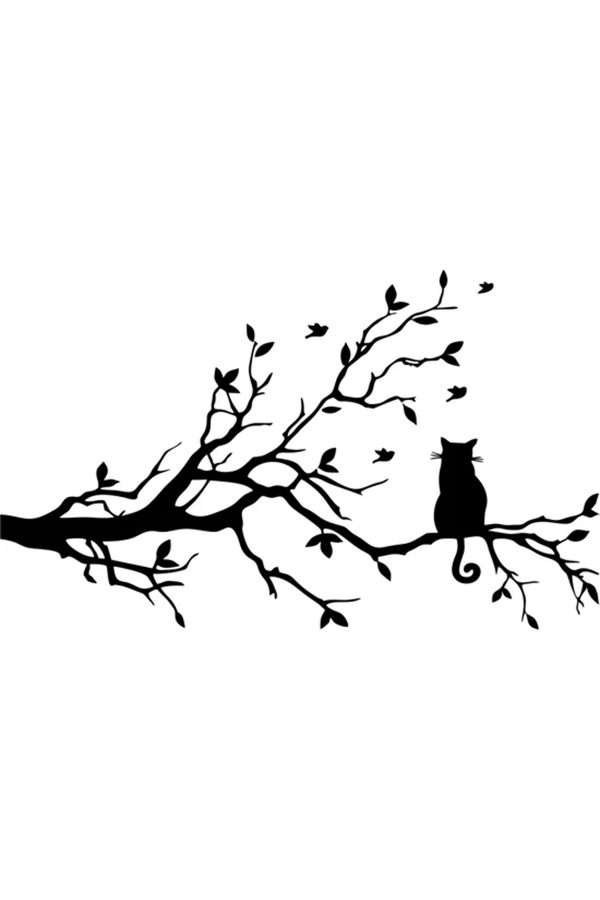 Ağaç Dalındaki Kedi Duvar Sticker - Home Sticker - Duvar Sticker