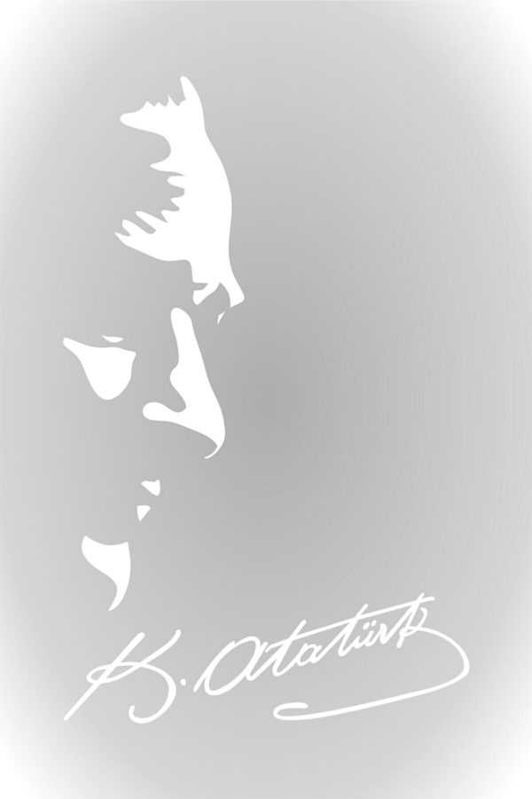 Beyaz Kemal Atatürk Silüeti ve İmza Oto Araba Sticker 30 Cm