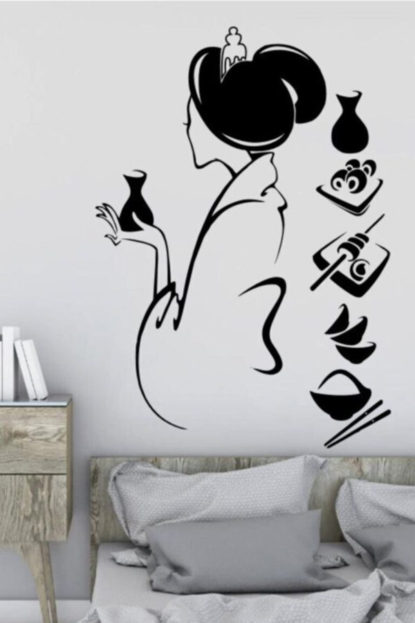Japon Kadın Ve Suşhi Sticker - Home Sticker - Duvar Sticker