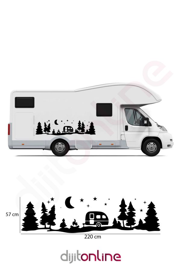Orman Manzara Kamp Çekme Karavan Sticker 220x60 Cm
