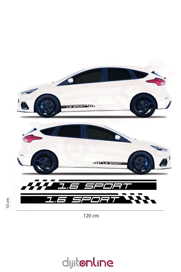 2 Adet Sağ ve Sol Marşpiyel Sticker - 1,6 Sport Sticker - 10cm x 120cm