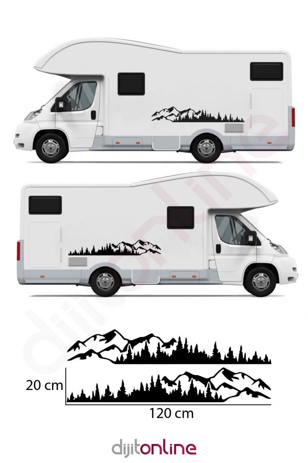 2 Adet Dağ Manzara Off Road Kamp Sticker Oto Sticker Araba Sticker Karavan Sticker 120x20 Cm