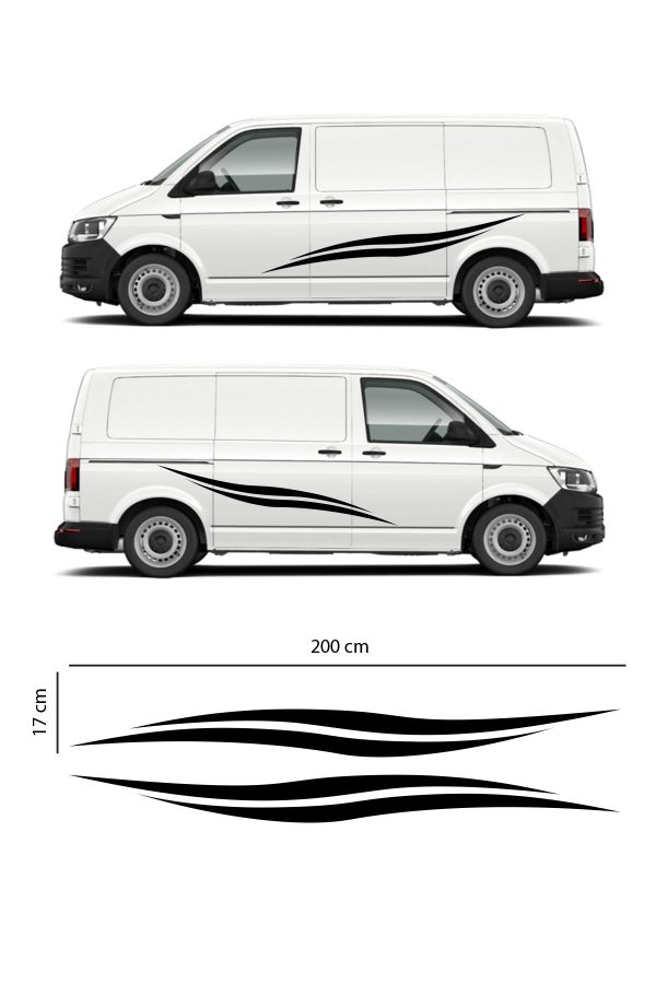 2 Adet - Minibüs - Ticari Araç Sticker- Yan Şerit Sticker - 200cm x 17 cm
