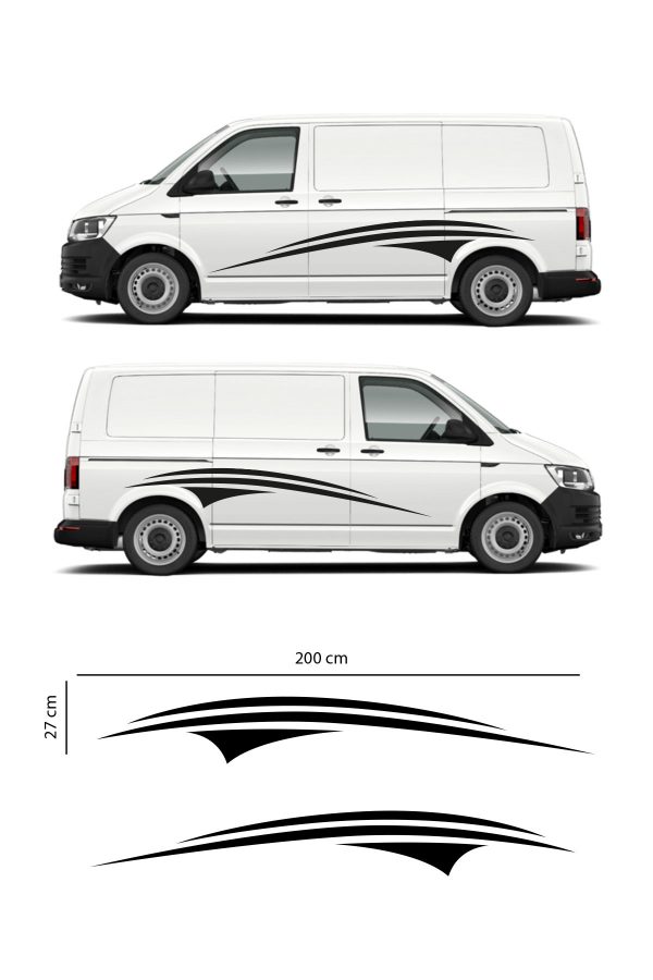 2 Adet - Minibüs - Ticari Araç Sticker- Yan Şerit Sticker - 200cm x 27 cm