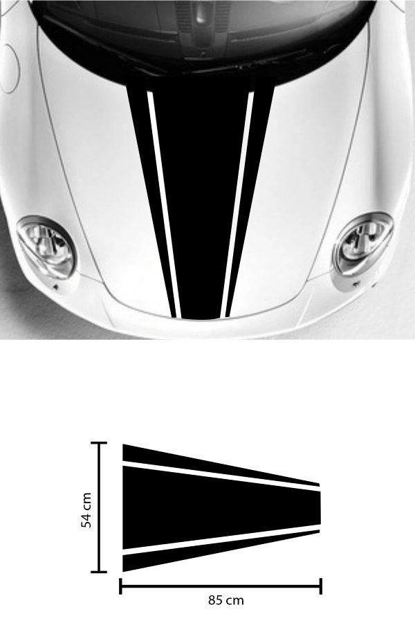 Araba Ön Kaput Şerit sticker - Oto Sticker 85x54 cm