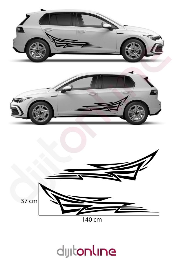 2 Adet Tribal Yan Şerit Sticker - Oto Sticker - Araba Sticker 140x37 Cm