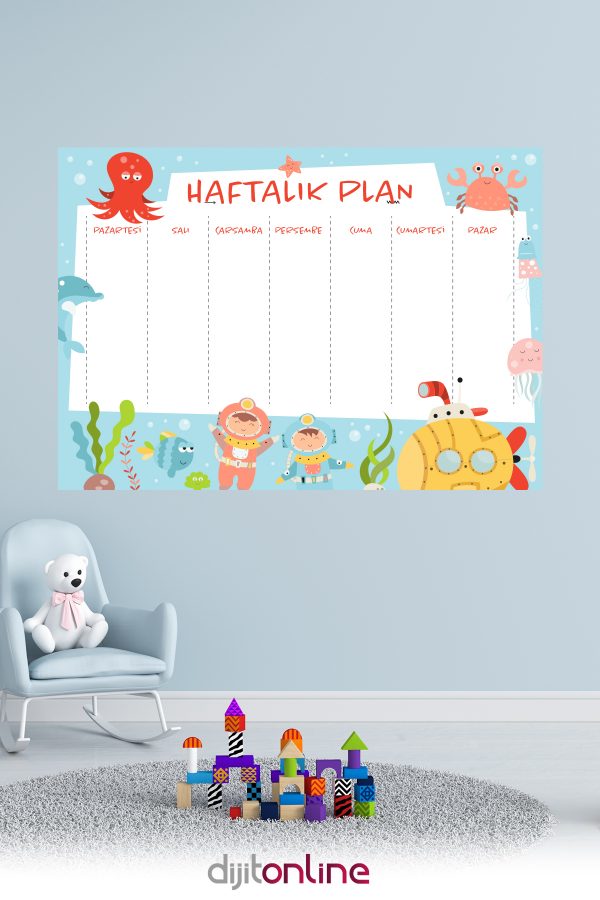 Haftalık Plan Çocuk Odası Duvar Sticker - Haftalık Plan Sticker - 80 x 56 cm
