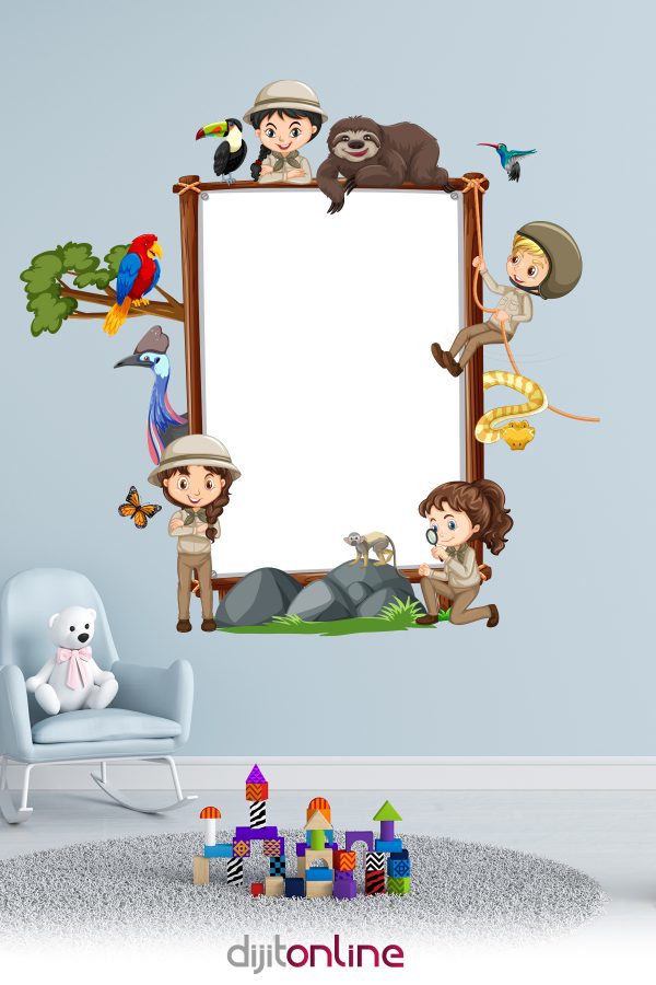 Sevimli Hayvanlar Çocuk Odası Duvar Yazı Tahtası Sticker - 80x78cm