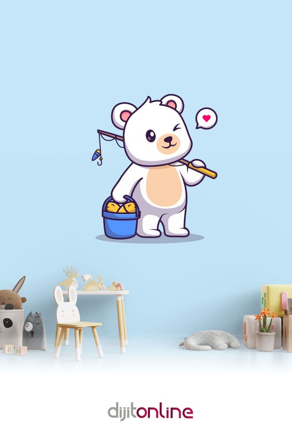 Balıkçı Kedi Sticker - Çocuk Odası Sticker - 70x83cm
