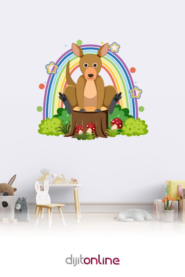 Sevimli Tavşan Gökkuşağı Sticker - Duvar Sticker 100x90cm