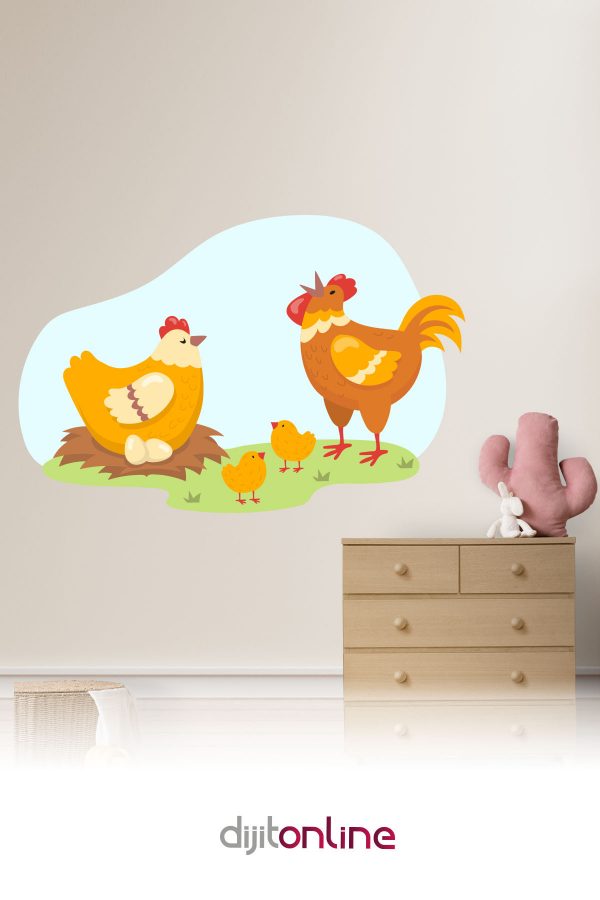 Sevimli Horozlar - Duvar Sticker 100x65cm