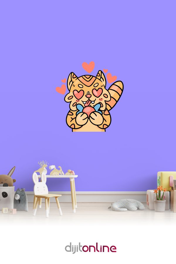 Sevimli Kalpli Kedicik Sticker - Çocuk Odası Sticker - 80x80cm