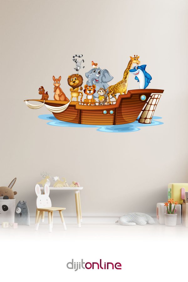 Gemi Sevimli Hayvanlar Sticker - Duvar Sticker 100x55cm
