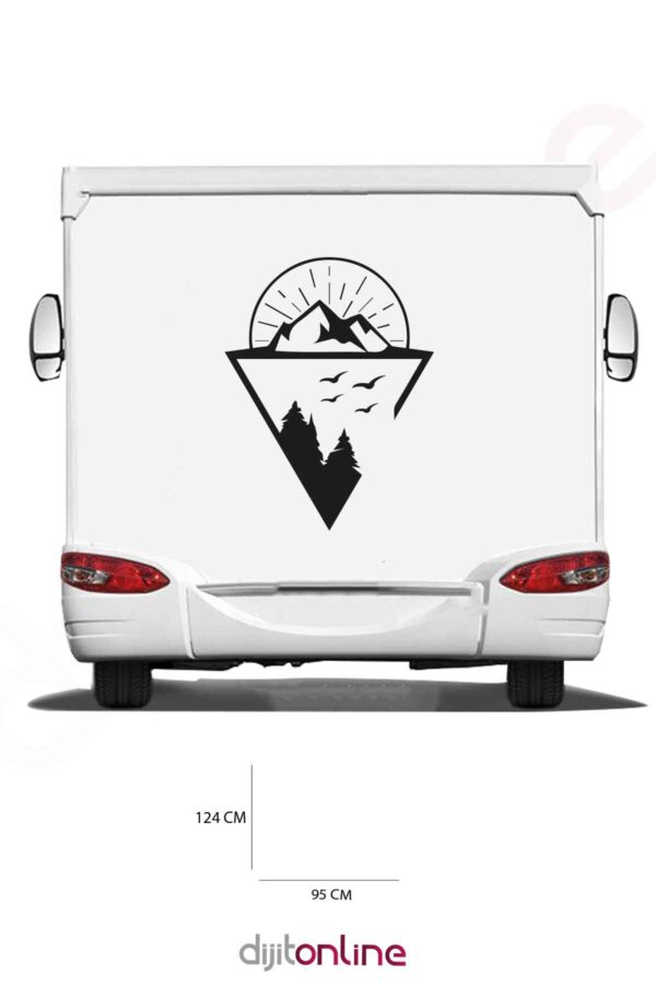Karavan Piramit Dağ Sticker - Kuşlar ve Güneş Sticker - 124x95 Cm