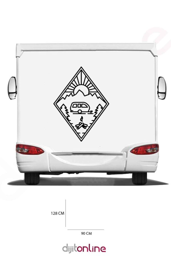 Karavan Kamp Sticker - Ateş Sticker - 128x90 Cm