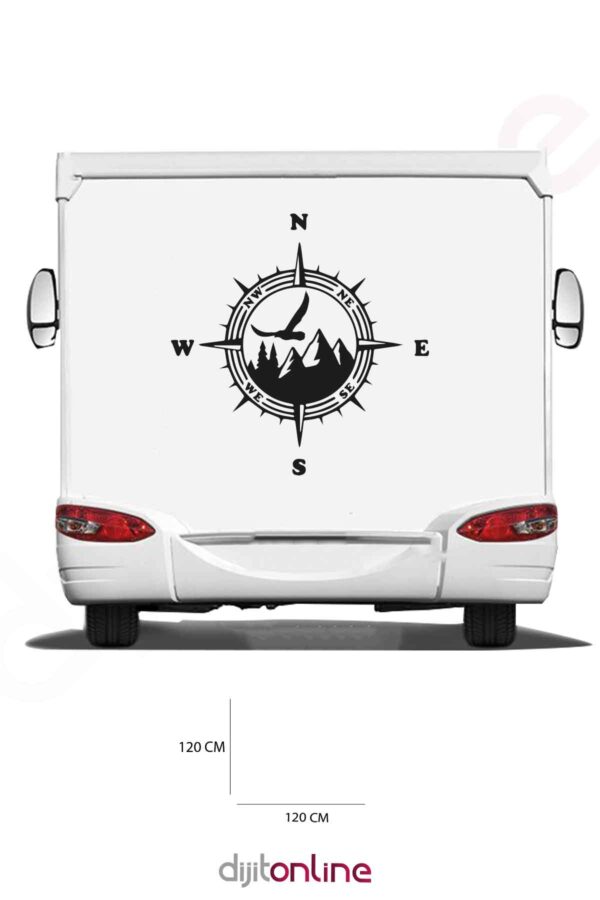 Karavan Pusula Sticker - Dağ Sticker - Kuş Sticker - 120x120 Cm