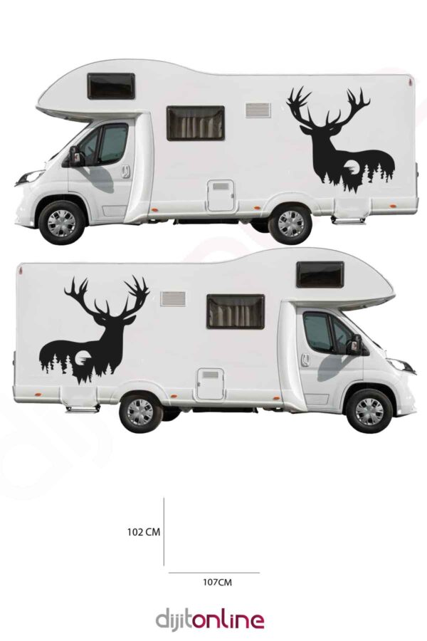 2 Adet Karavan Geyik Sticker - Orman ve Ay Sticker - 107x102 Cm