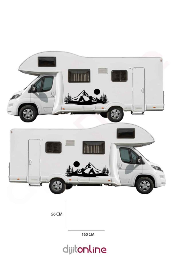 2 Adet Karavan Dağ Sticker - Ay ve Dağ Yan Kapı Sticker - Oto Sticker - 160x56 Cm