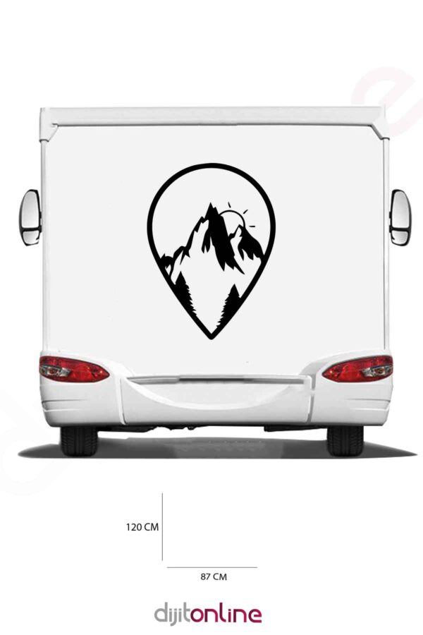 Karavan Arkası Sticker - Dağ ve Güneş Sticker - 120x87 Cm