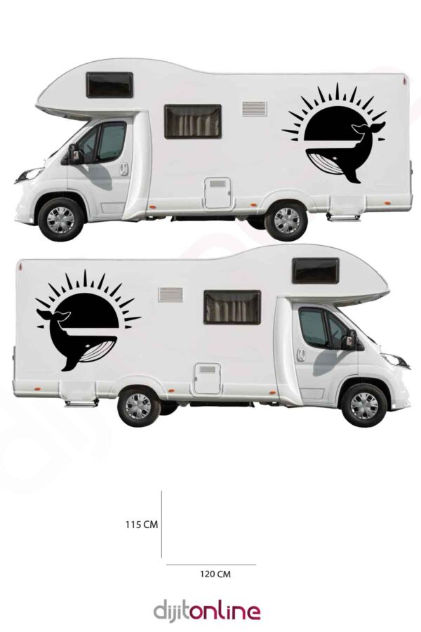 2 Adet Karavan Balina Sticker - Güneş Sticker - 120x115 Cm