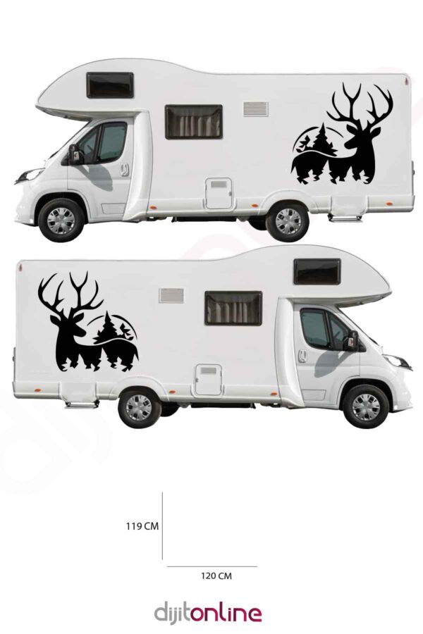 2 Adet Karavan Sticker - Geyik ve Ağaç Sticker - 120x119 Cm