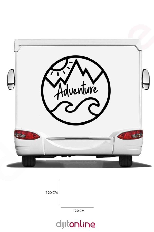 Karavan Adventure Sticker - Dağ Sticker - Dalga ve Güneş Sticker - 120x120 Cm