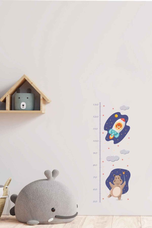 Boy Ölçer Duvar Baskı Sticker - Rocket Sticker - Su Aygırı Sticker - 49x130 Cm