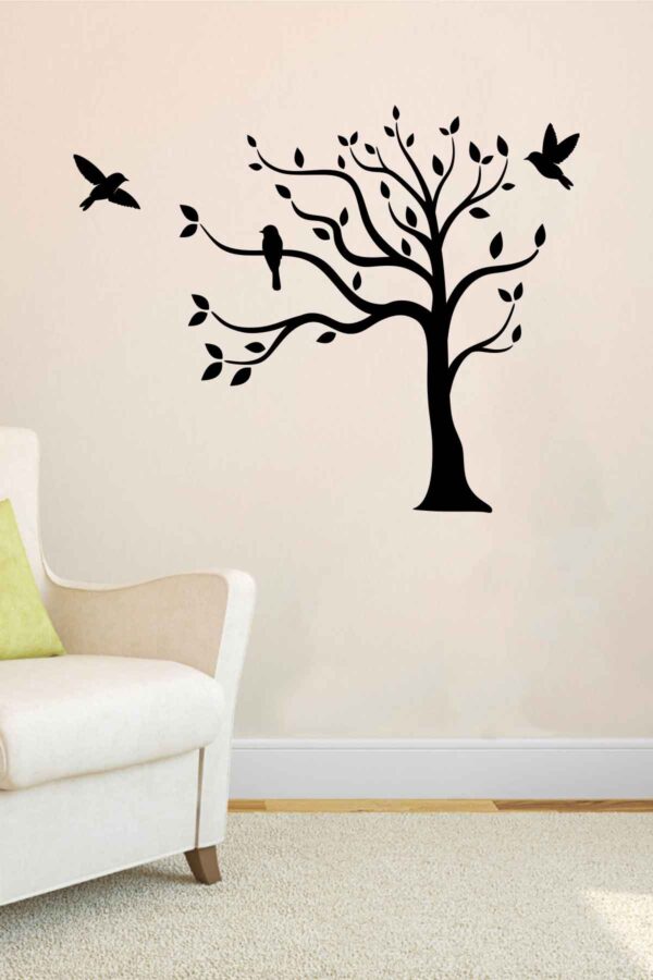 Duvar Sticker - Ağaç ve Kuş Sticker - 120x90 Cm