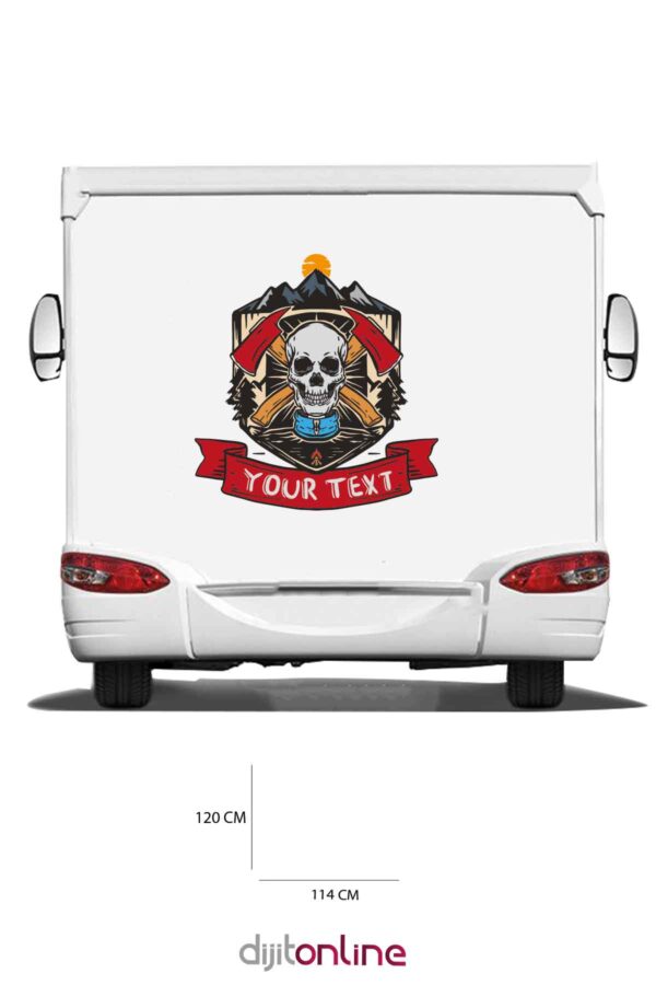 Karavan Renkli Baskı Sticker - Kuru Kafa Sticker - Balta Sticker - 114x120 Cm