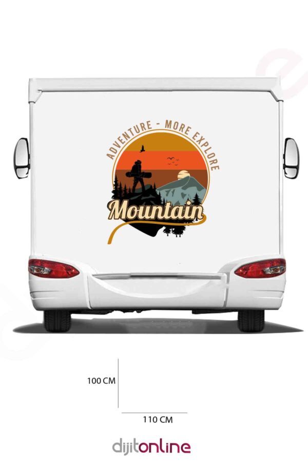 Karavan Keşif Baskı Sticker - Dağ ve Kuş Sticker - Keşfet Sticker - Orman Sticker - 110x100 Cm