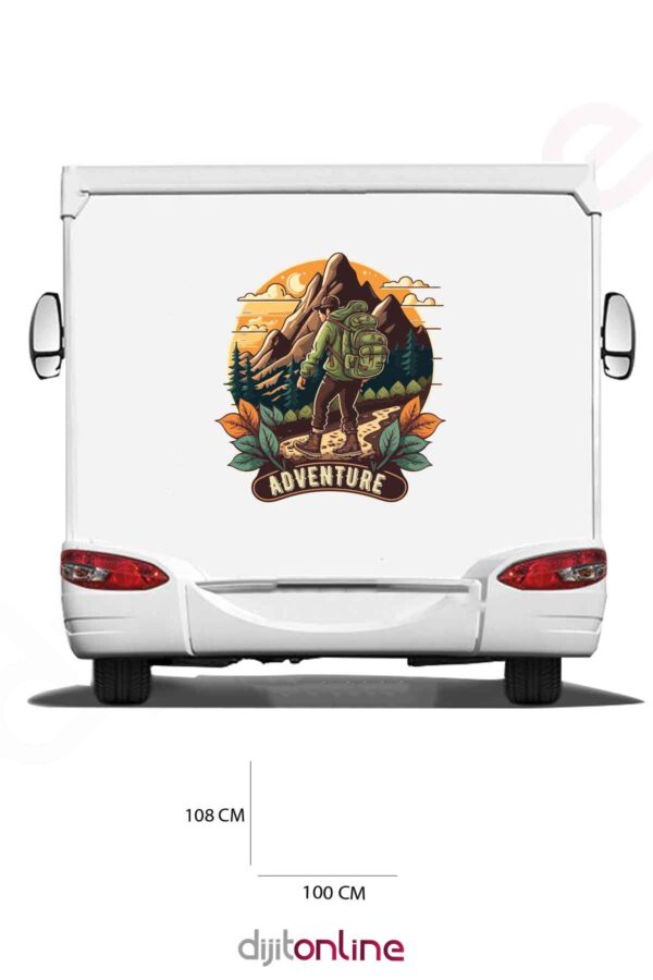 Karavan Macera Baskı Sticker - Doğa Sticker - Dağ Sticker - Keşif Sticker - 100x108 Cm