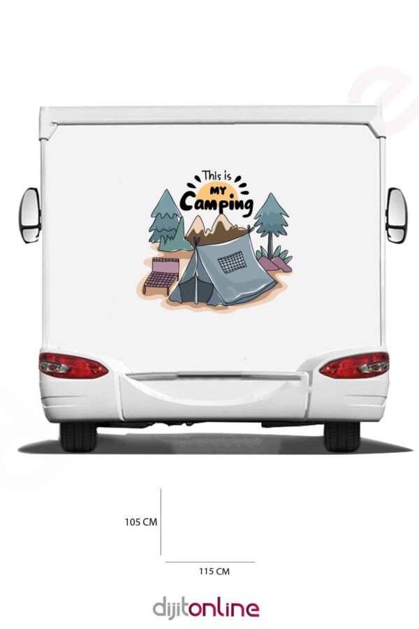Karavan Renkli Baskı Sticker - Kamp Sticker - Doğa Sticker - 115x105