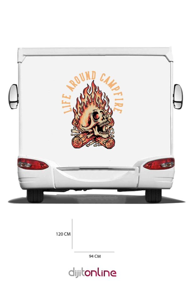 Karavan Ateş Sticker - Ateşli Kuru Kafa Sticker - 94x120 Cm