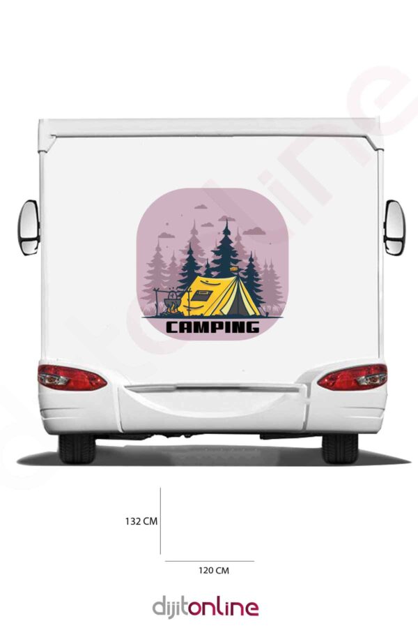 Karavan Baskı Kamp Sticker - Kamp Çadırı Sticker - Ateş Sticker 120x132 Cm