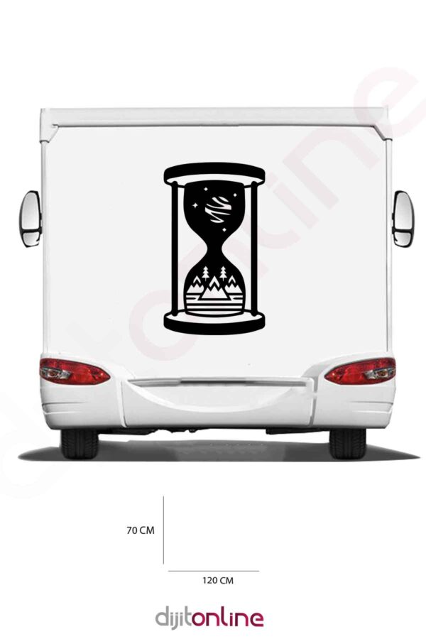 Karavan Kum Saati Sticker - Dağ ve Ağaç Sticker - 120x70 Cm