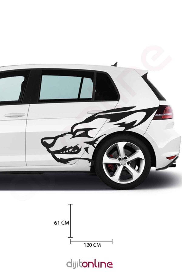 2 Adet Araba Sticker - Kızgın Kurt Sticker - Kurt Sticker - 120x60 Cm