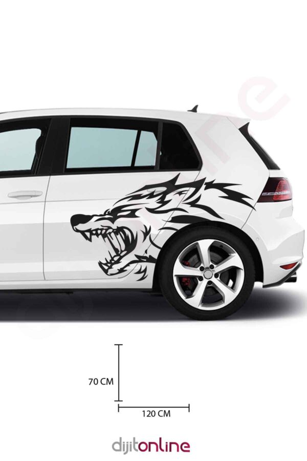 2 Adet Araba Sticker - Kızgın Kurt Sticker - Kurt Sticker - 120x70 Cm