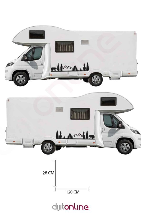 2 Adet Karavan Kamp Sticker - Ayı Sticker - Orman ve Dağ Sticker - 120x28 Cm