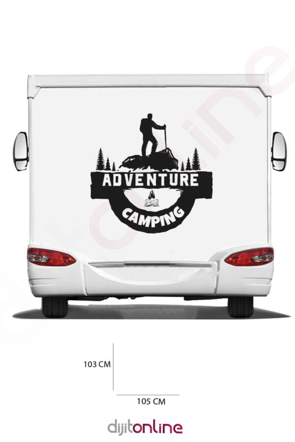 Karavan Kamp Sticker - Macera Sticker - Dağ ve Ateş Sticker - 105x103 Cm