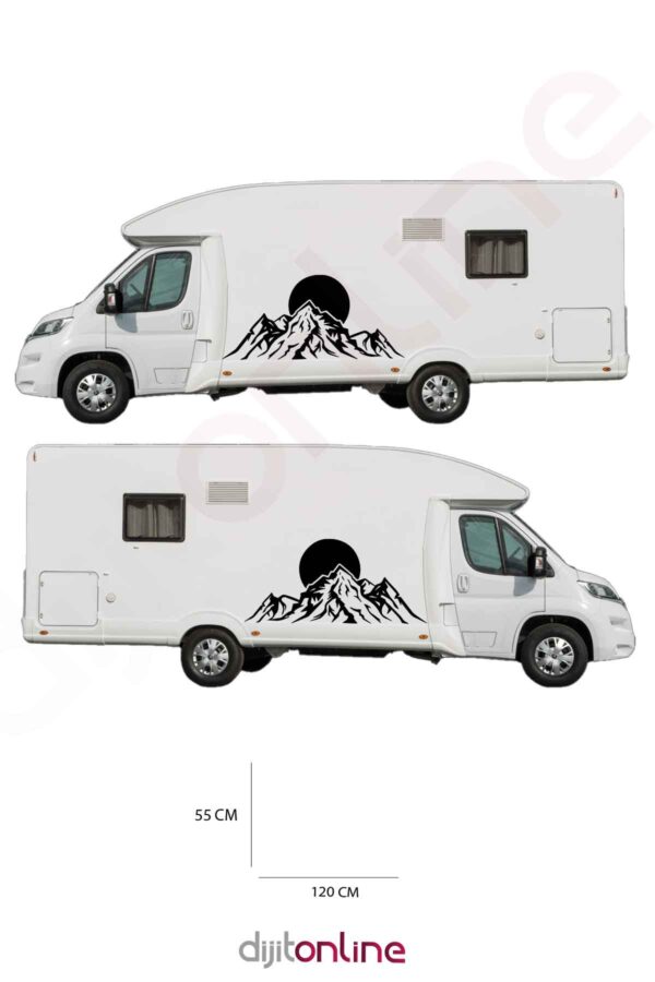 2 Adet Karavan Sticker - Dağ ve Ay Sticker - 150x55 Cm
