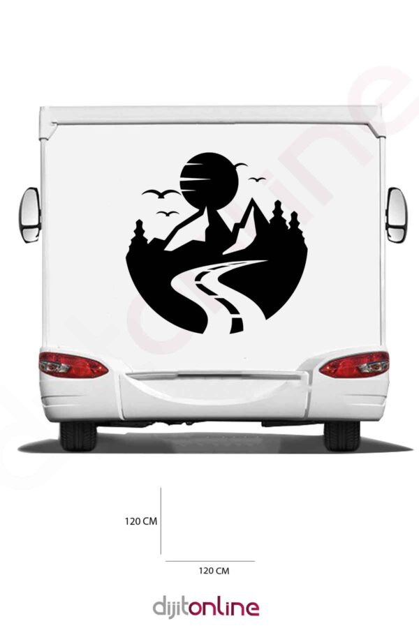 Karavan Sticker - Yol Sticker - Ay ve Kuş Sticker - 120x120 Cm