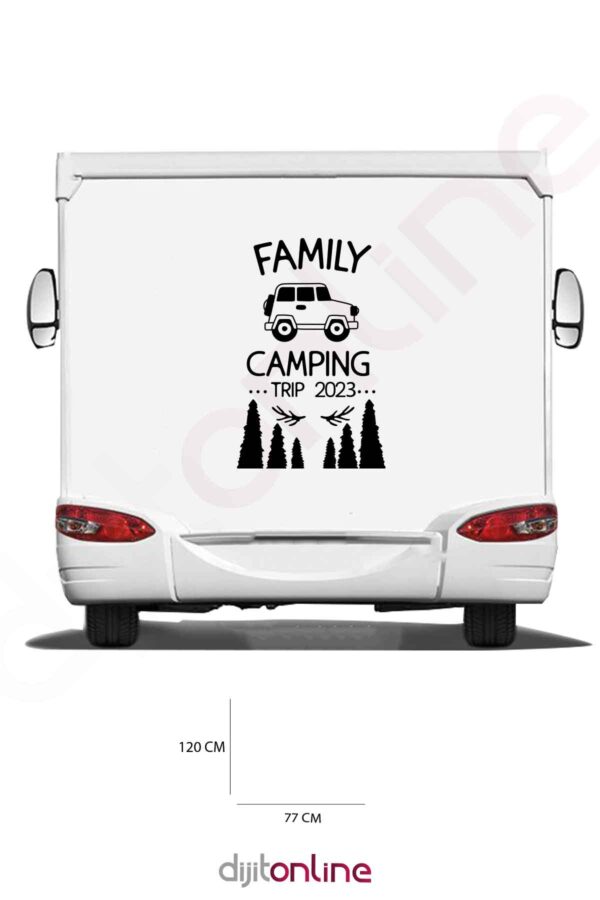 Karavan Aile Kampı Sticker - Araba ve Orman Sticker - 120x77 Cm