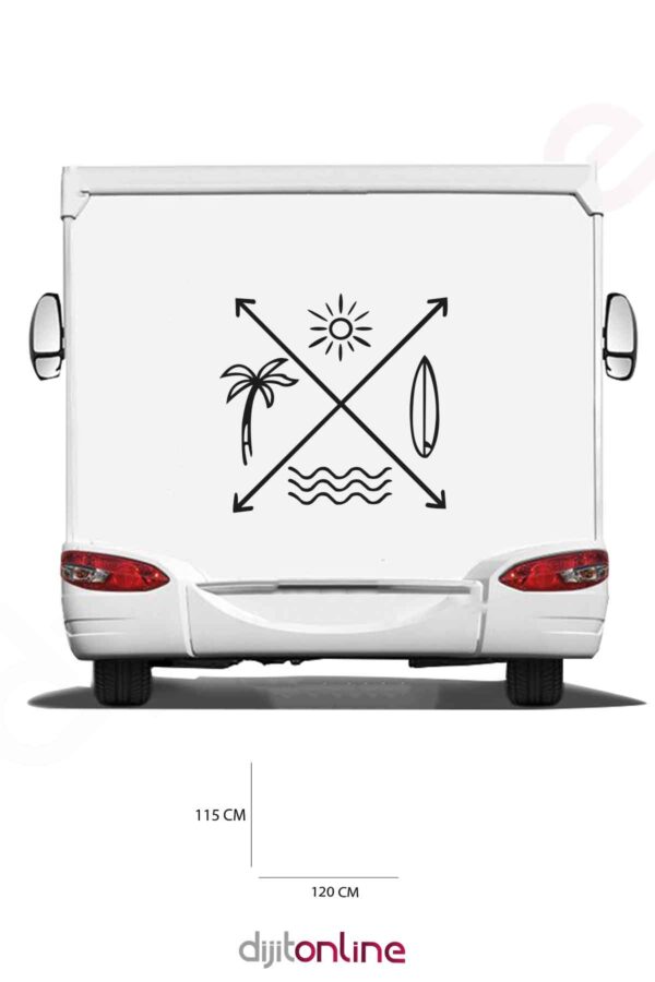 Karavan Sticker - Palmiye ve Güneş Sticker - 120x115 Cm