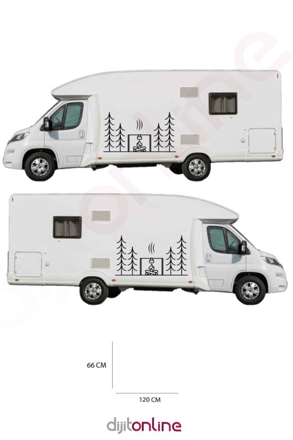 2 Adet Karavan Sticker - Kamp Ateşi Sticker - Orman Sticker - 120x66 Cm