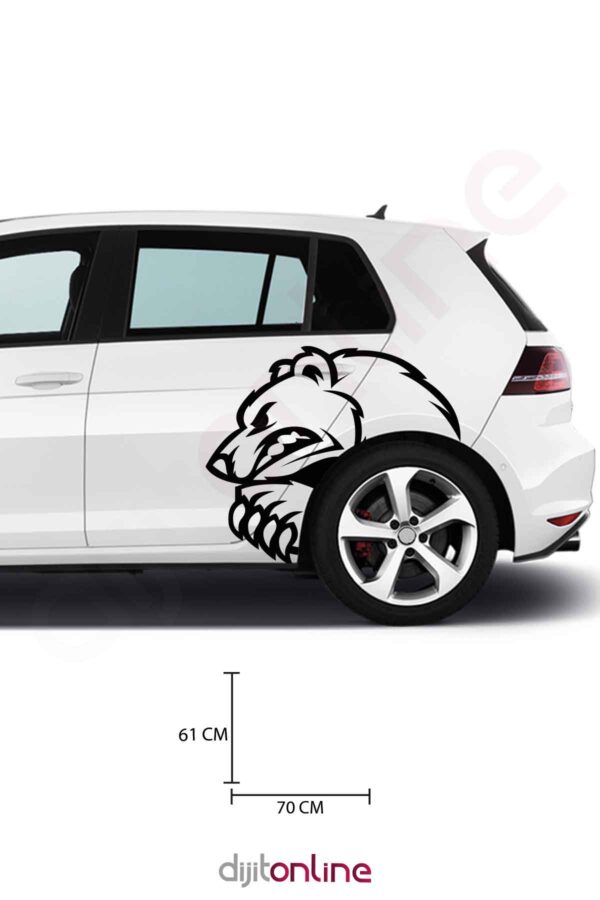 2 Adet Araba Sticker - Kızgın Ayı Sticker - 70x61 Cm
