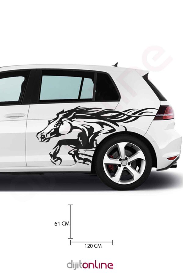2 Adet Araba Sticker - Koşan At Sticker - 120x60 Cm