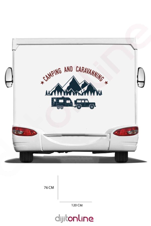 Karavan Kamp Baskı Sticker - Orman ve Dağ Sticker - 120x76 Cm