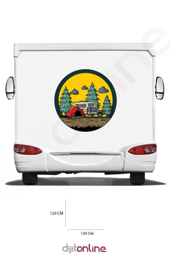 Karavan Kamp Baskı Sticker - Kamp Çadırı Sticker - Orman Sticker - 120x120 Cm